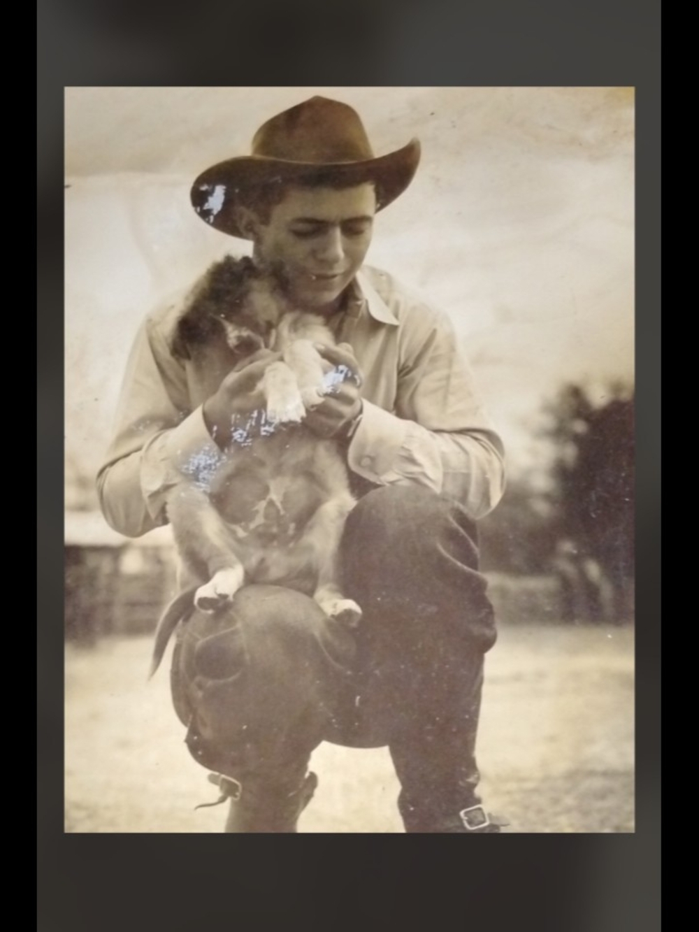 Vintage Cowboy Photo with Puppy - Brown Tones